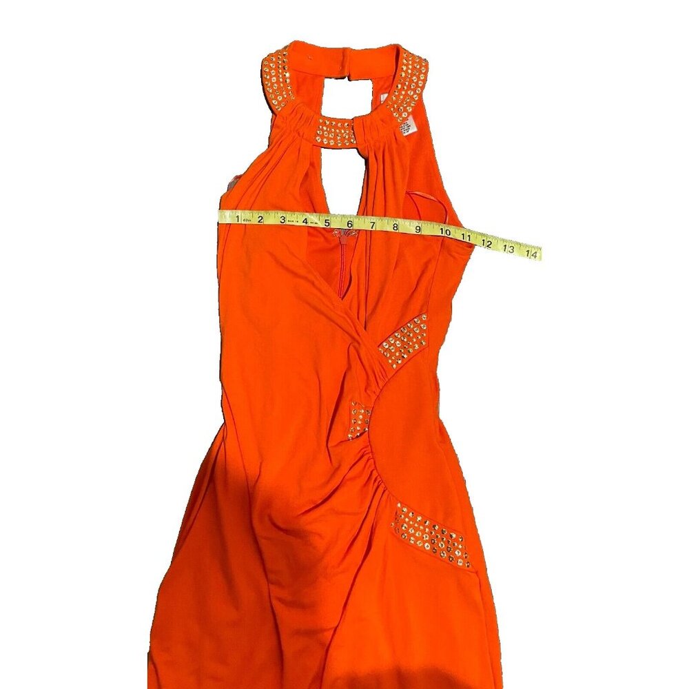 Cach Cache Y2k Dress Orange Halter Style Ruched W… - image 6